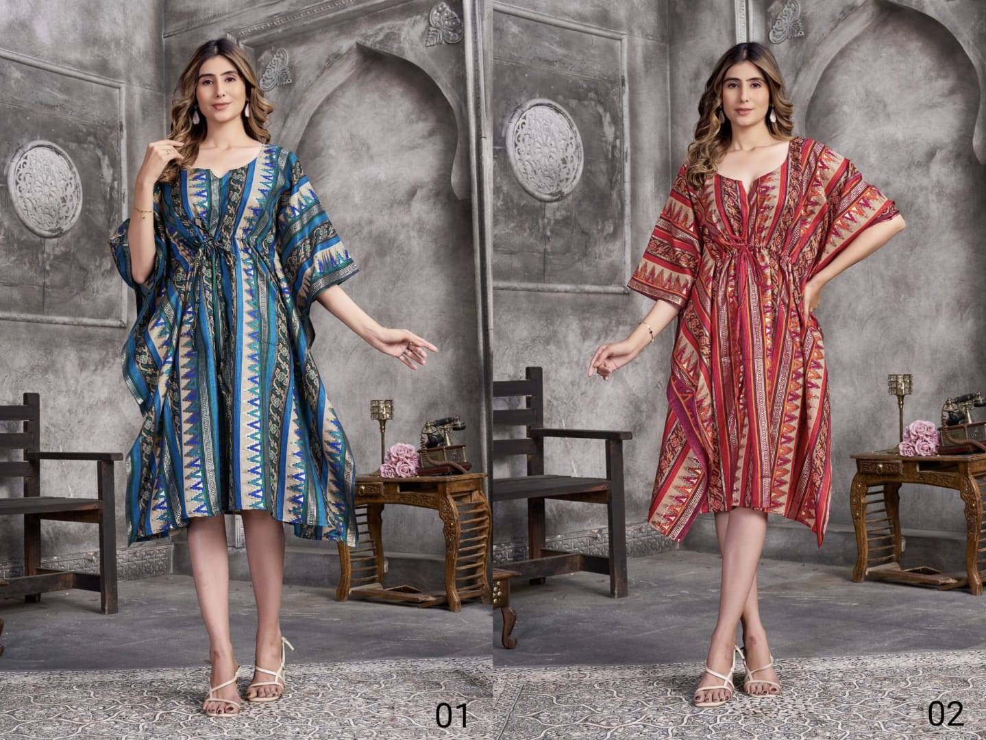 Kaftan By Vouche 01 To 02 Series Designer Stylish Fancy Colorful Beautiful Party Wear & Ethnic Wear Collection Heavy Muslin Kaftan At Wholesale Price